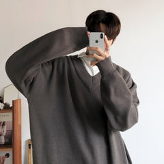 fall outfit men Loose V-neck Sweater Men's Autumn and Winter Sweater Korean Style Thickened Lazy Style Bottoming Shirt Sweater Sweater with Chicken Collar