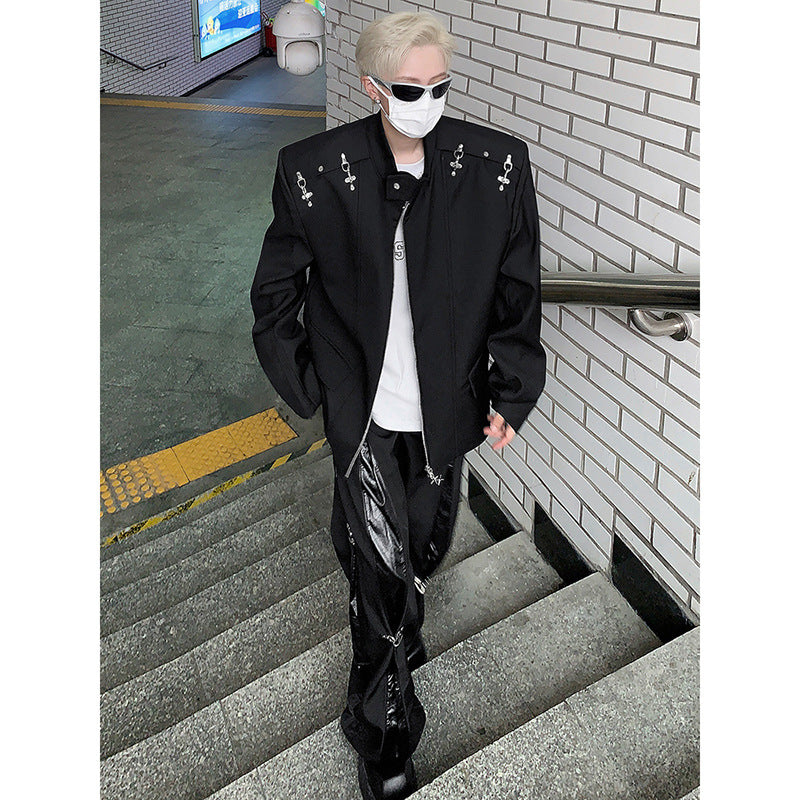 guy costumes New Style Metal Stitching Deconstruction Suit Pants Draping High-End Hip Hop Pants Men's High Street American Casual Straight Pants Men