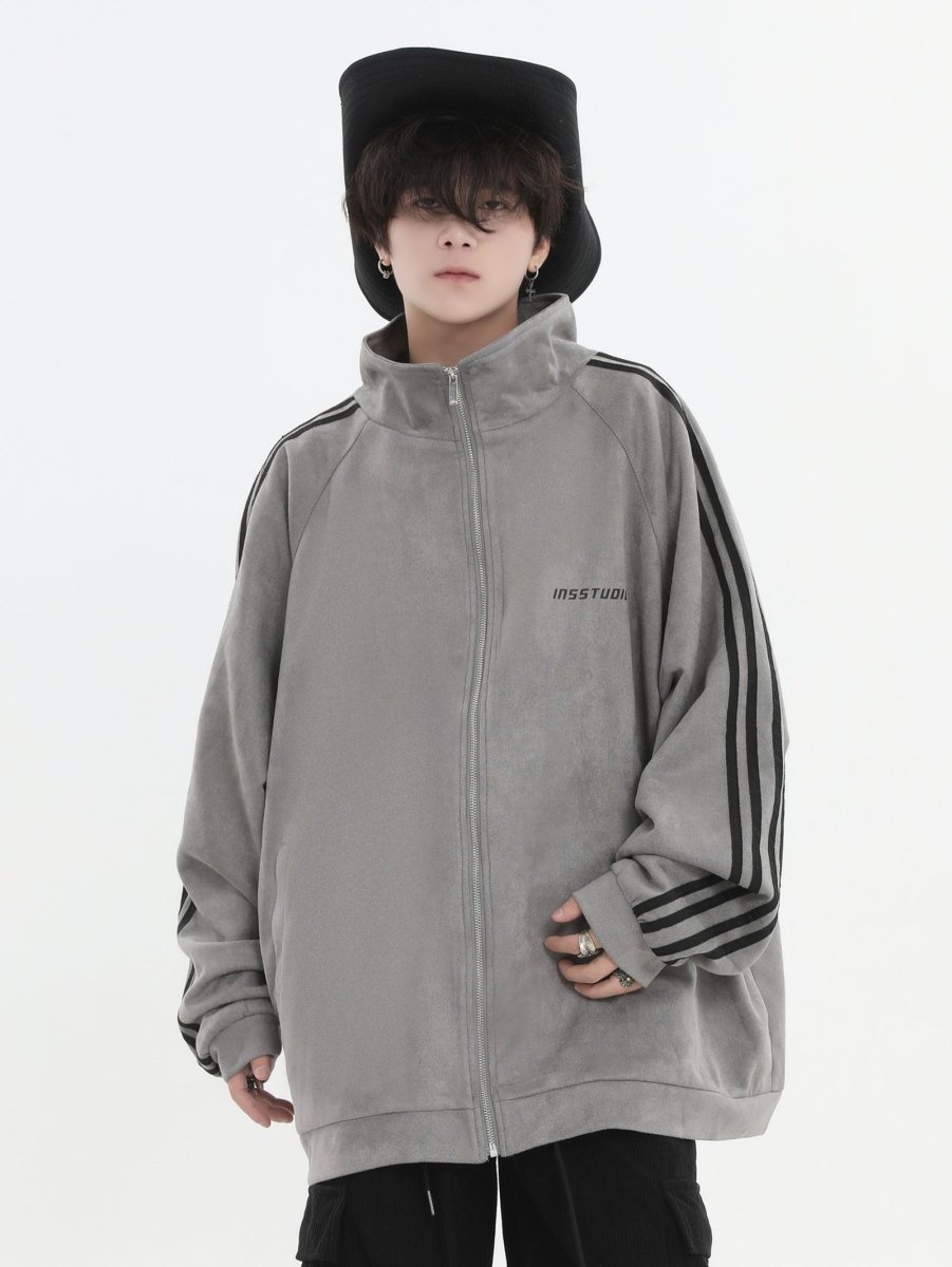Threebooy [INSstudios] Striped Casual Zipper Jacket na1461