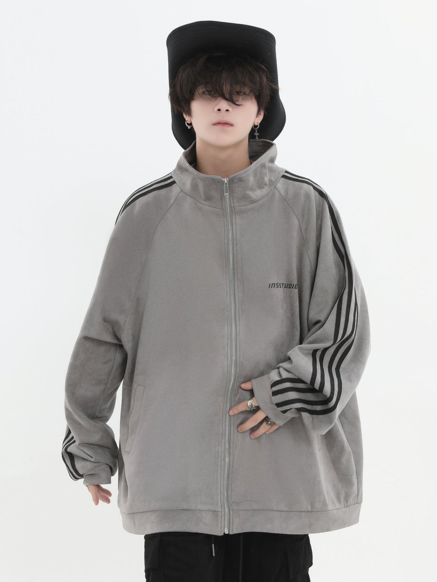 Threebooy [INSstudios] Striped Casual Zipper Jacket na1461