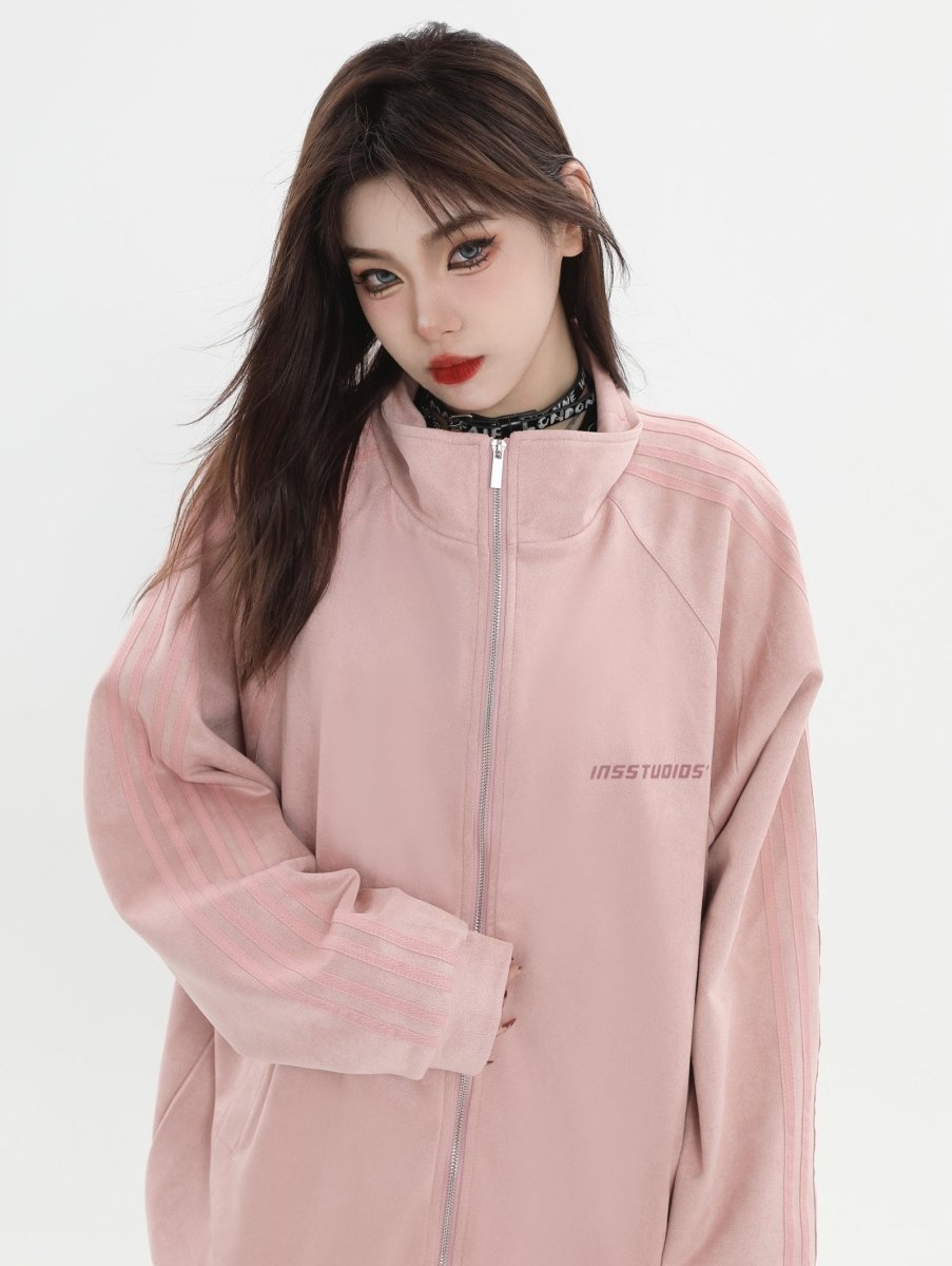 Threebooy [INSstudios] Striped Casual Zipper Jacket na1461