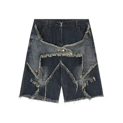 skater boy outfits American-Style Retro Multi-Pocket Star Frayed Jeans Men's and Women's Loose Washed Distressed Wide-Leg Pants Summer
