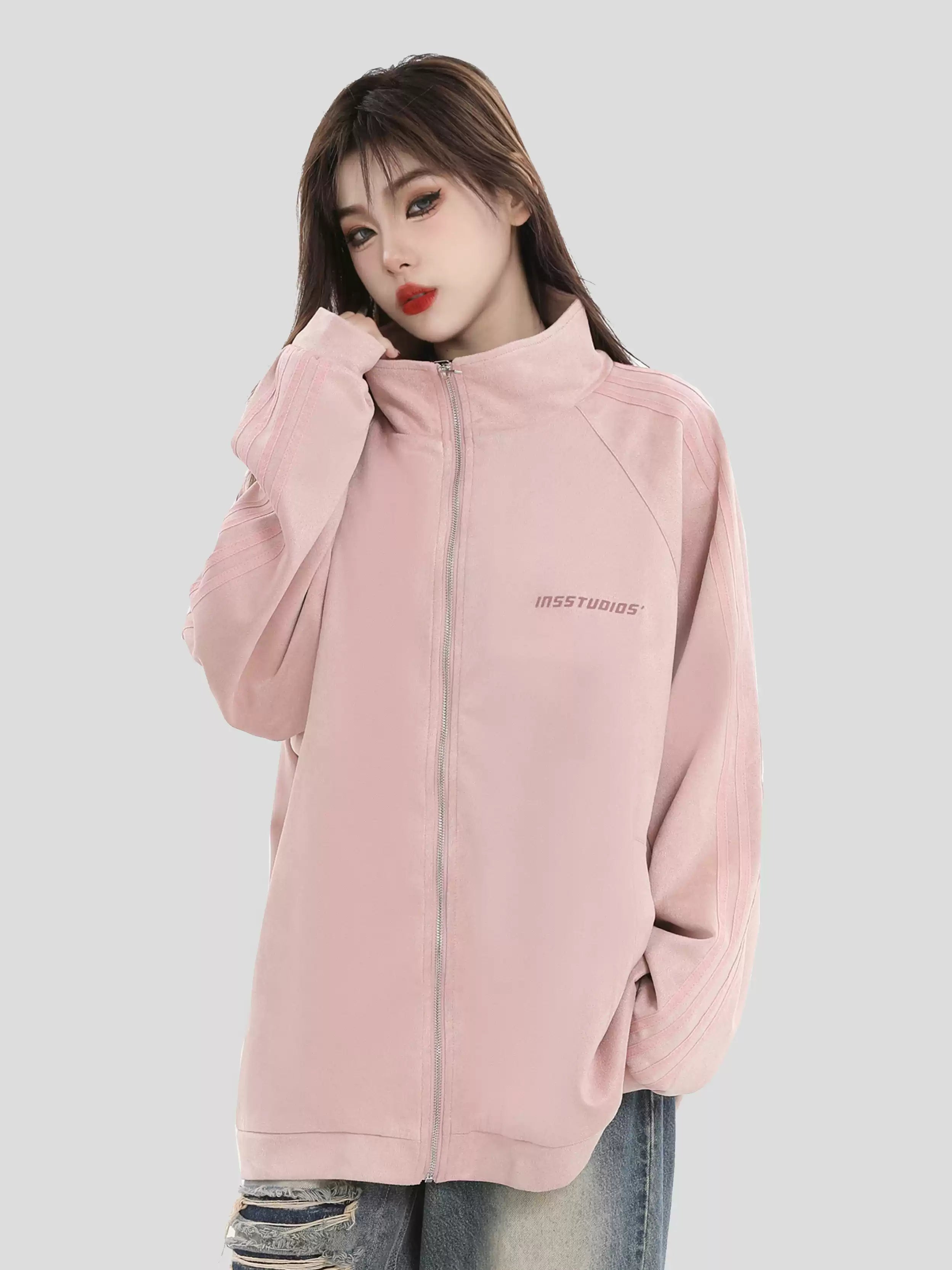 Threebooy [INSstudios] Striped Casual Zipper Jacket na1461