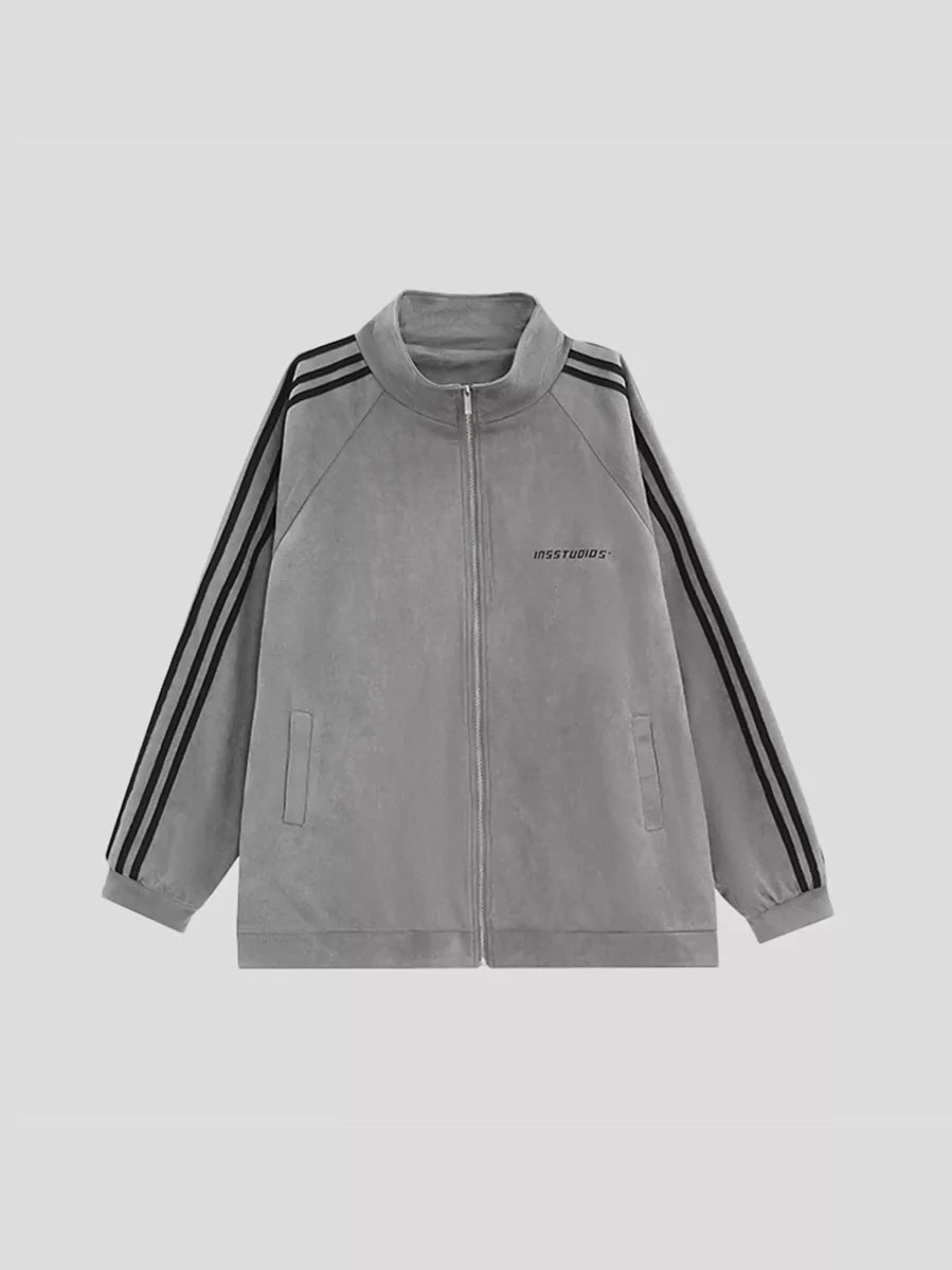 Threebooy [INSstudios] Striped Casual Zipper Jacket na1461