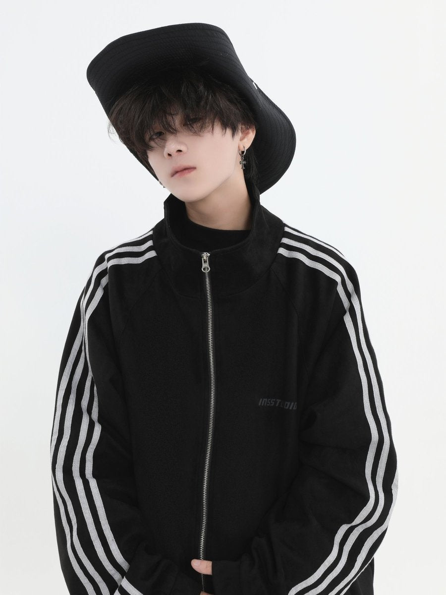 Threebooy [INSstudios] Striped Casual Zipper Jacket na1461