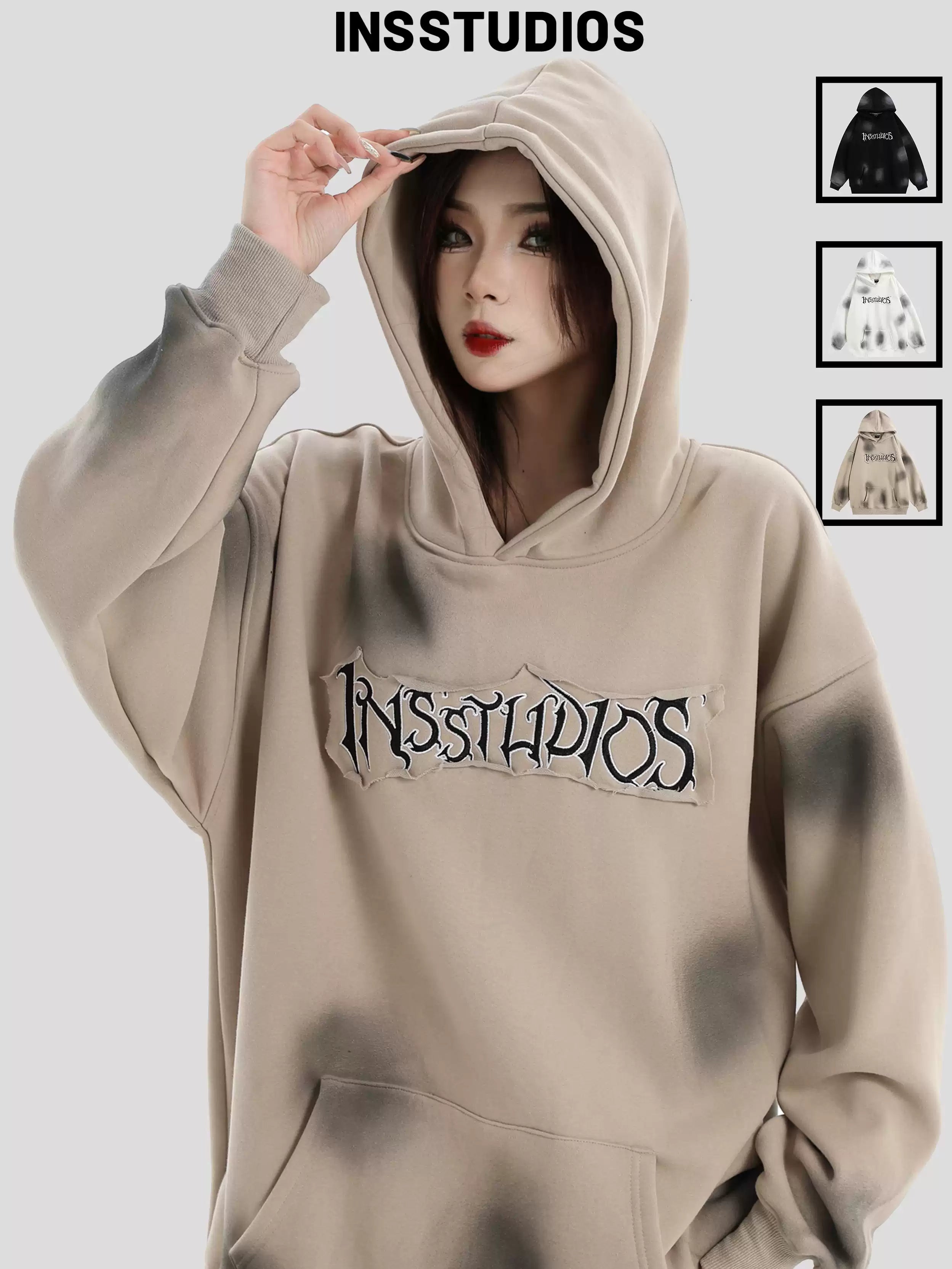 Threebooy [INSstudios] Spray Paint Logo Loose Hoodie na1634