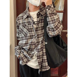 Threebooy 90s streetwear Spring and Autumn Japanese Style Black and White Plaid Long-Sleeved Shirt Men's Niche Retro Hong Kong Style Loose Shirt All-Matching Coat