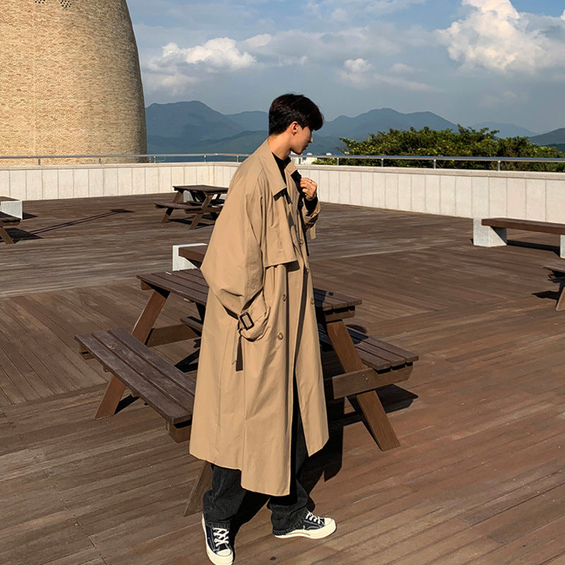 mens fall fashion Autumn and Winter New Men's Mid-Length Trench Coat Korean Handsome Yupi Coat British Style Coat 