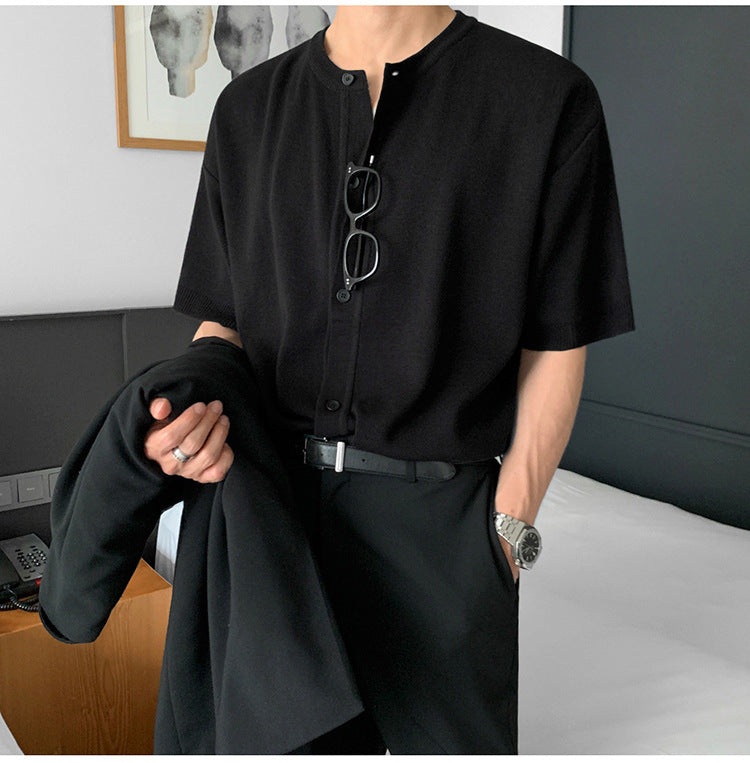 starboy outfit Spring and Summer New Short Sleeve Knitted Cardigan T-shirt Men's Korean-Style Trendy Light Mature Style Loose Solid Color Half Sleeve Cardigan Jacket