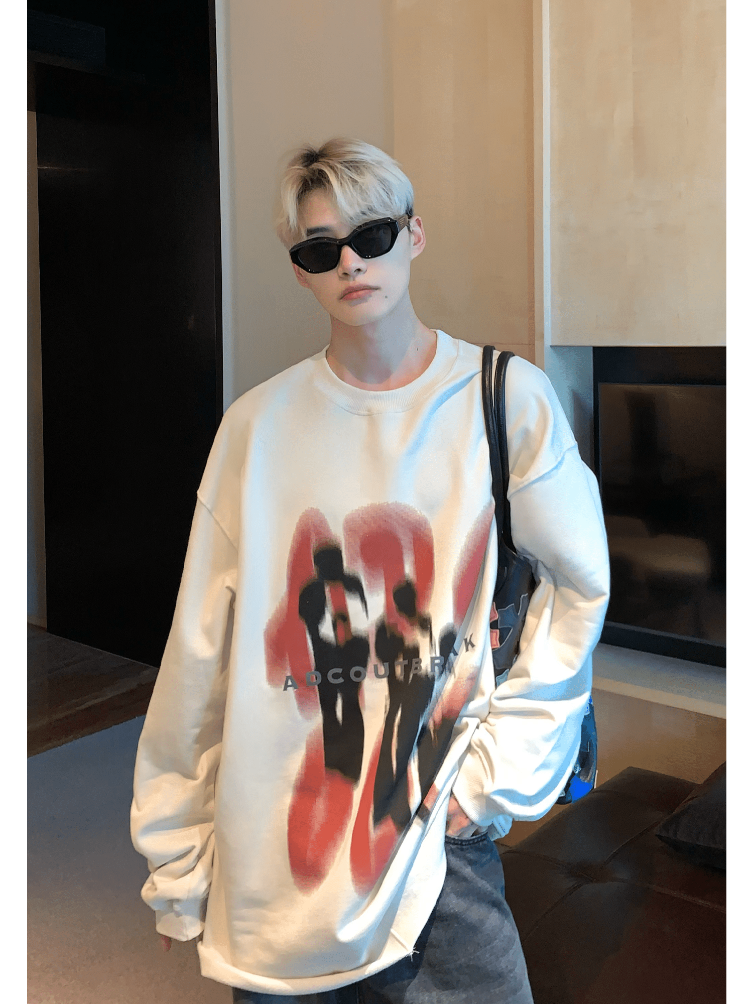 Threebooy [CUIBUJU] color contrast printing sweater NA846