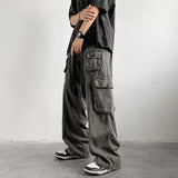 Threebooy 90s fashion men Multi-Pocket Overalls Men's Original American High Street Retro Hip Hop Ruan Handsome Japanese Straight Casual Pants Fashion