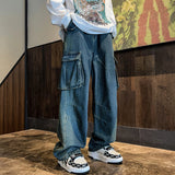 90s fashion men Autumn and Winter New American-Style Multi-Pocket Workwear Jeans Men's Ins Wide-Leg Pants Cargo Jeans Men