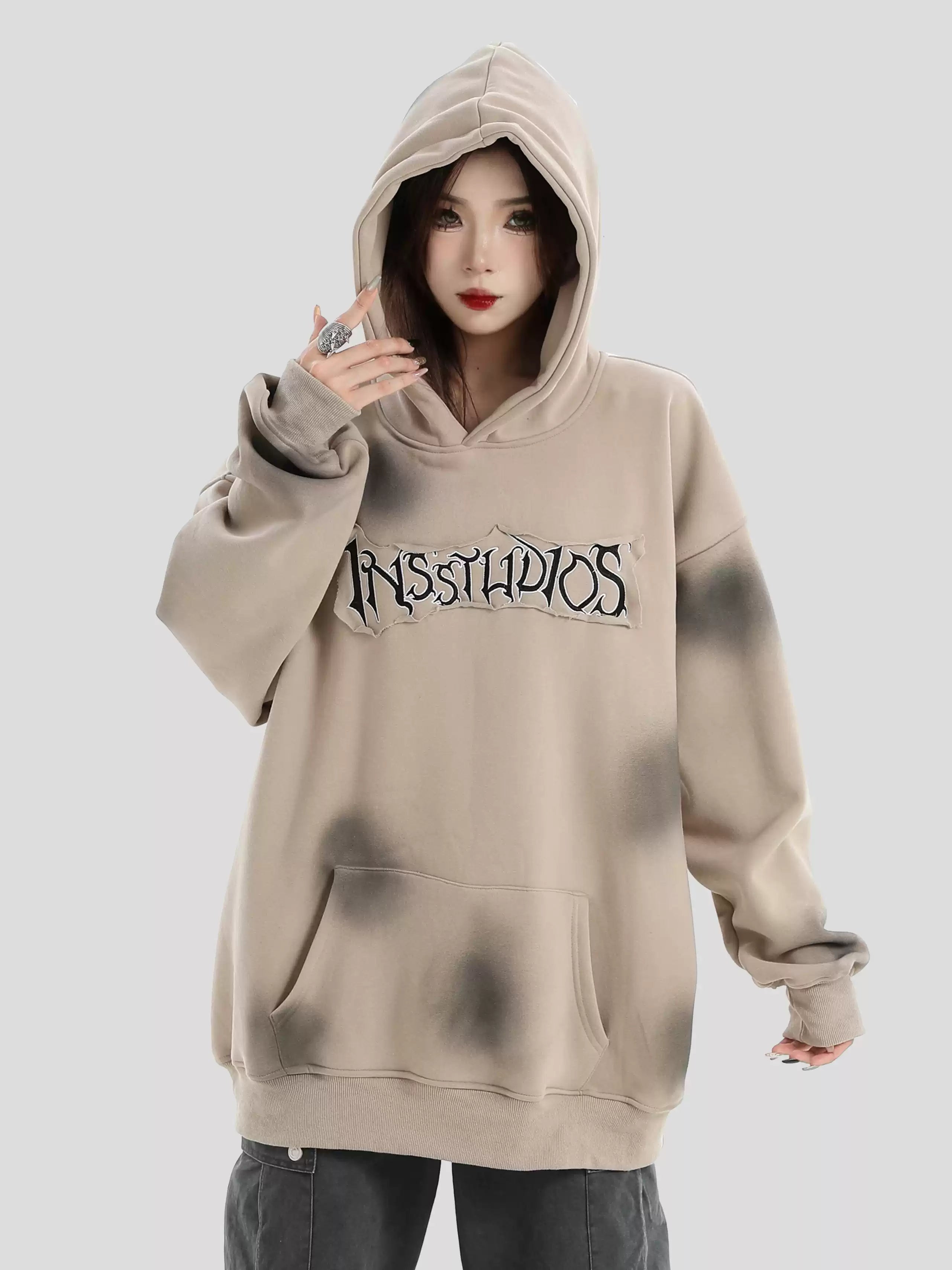 Threebooy [INSstudios] Spray Paint Logo Loose Hoodie na1634