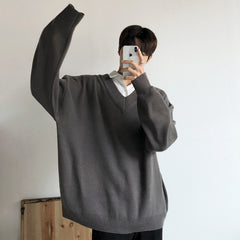 fall outfit men Loose V-neck Sweater Men's Autumn and Winter Sweater Korean Style Thickened Lazy Style Bottoming Shirt Sweater Sweater with Chicken Collar