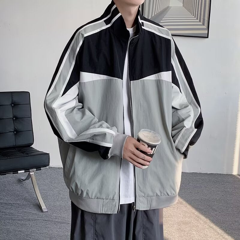 frutiger aero outfits Jacket Jacket Men's Spring and Autumn Stitching Trendy Loose Contrast Color Stand Collar Side Striped American Design Top Clothes