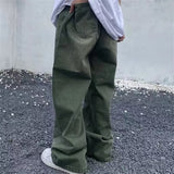 streetwear men outfits High Street Washed Distressed Green Jeans Men's Spring and Autumn Street Hip Hop Loose Wide-Leg Pants Fashion