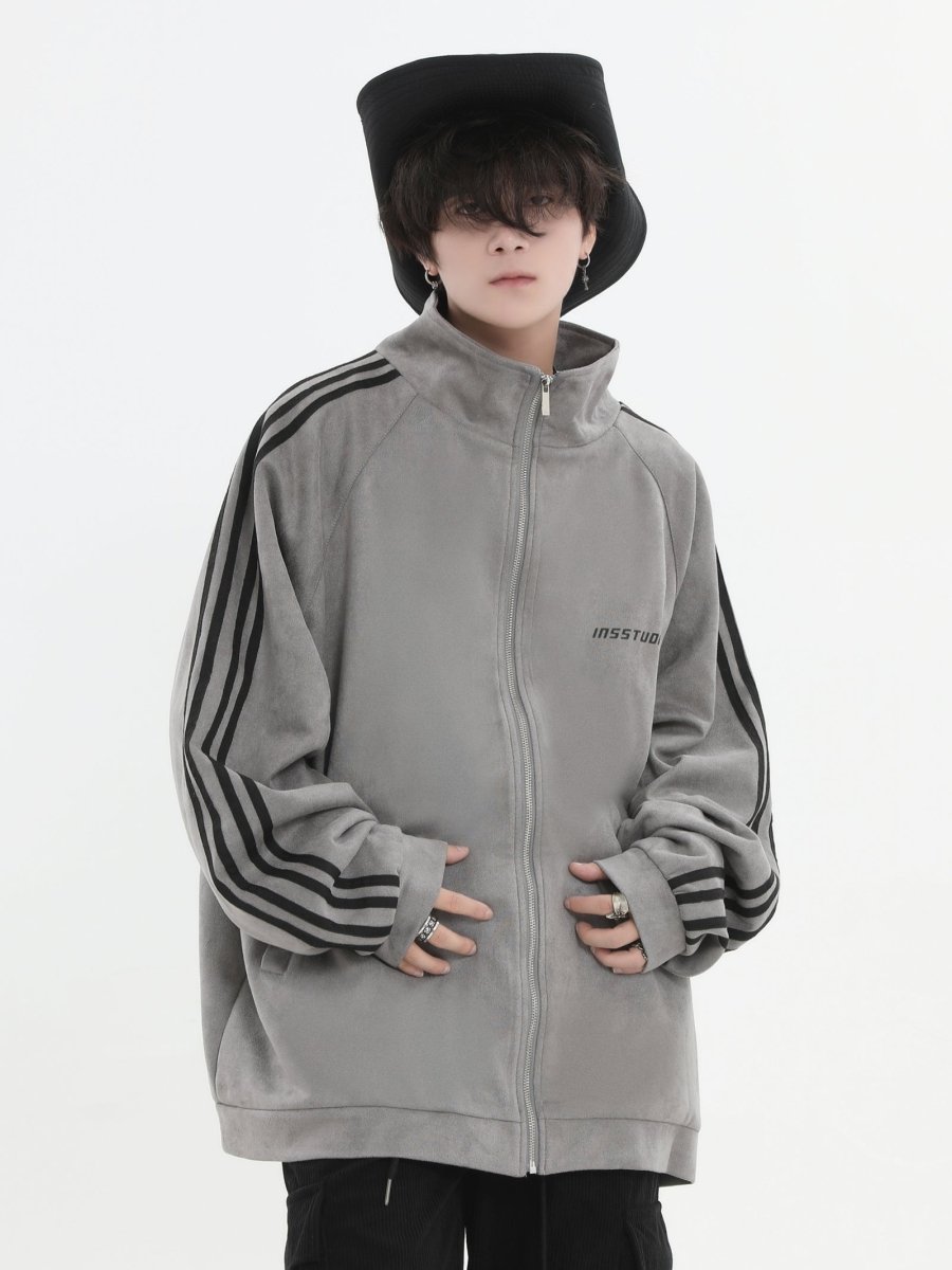 Threebooy [INSstudios] Striped Casual Zipper Jacket na1461