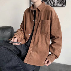 classy outfits men Autumn and Winter Corduroy Shirt Men's Korean-Style Trendy Handsome High-Grade Shirt Loose Long Sleeve Design Jacket Men