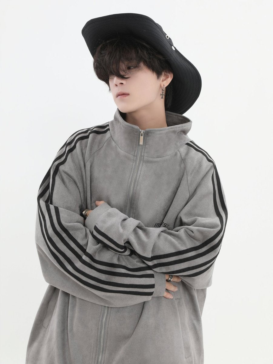Threebooy [INSstudios] Striped Casual Zipper Jacket na1461