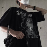 90s streetwear INS Dark Street Hip Hop Personality All-Match Loose round Neck Short Sleeve T-shirt Dark