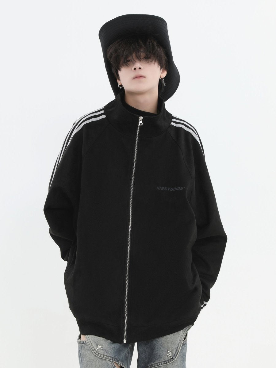 Threebooy [INSstudios] Striped Casual Zipper Jacket na1461