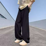 fall mens outfits Ice Silk Pants Men's Summer Thin American High Street Fashion High-Grade Ruffle Handsome Drape Straight Wide-Leg Casual Trousers