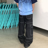 90s fashion men Denim Workwear Pocket Pants Men's Summer Straight Loose American High Street Versatile Casual Trousers