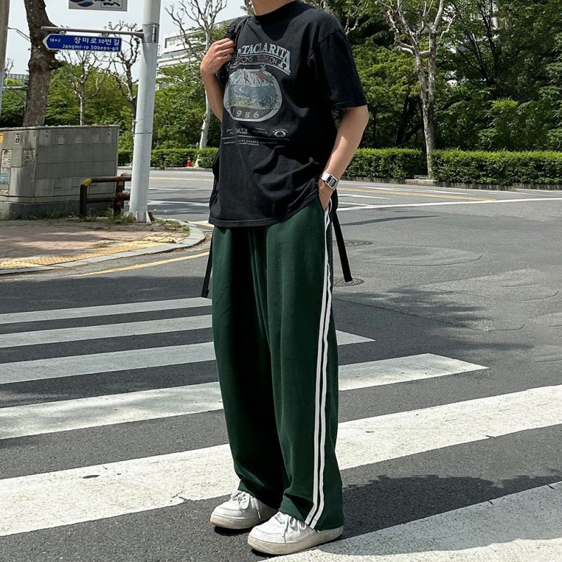 mens outfits Contrast Color Striped Casual Pants Men's Summer Cotton Sports Pants Korean Style Loose Draping Straight Sweatpants