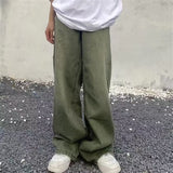 streetwear men outfits High Street Washed Distressed Green Jeans Men's Spring and Autumn Street Hip Hop Loose Wide-Leg Pants Fashion