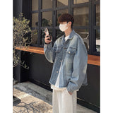 mens fashion American-Style Retro Fashionable Washed Distressed Denim Coat Men's Harajuku Frayed Hem Jacket