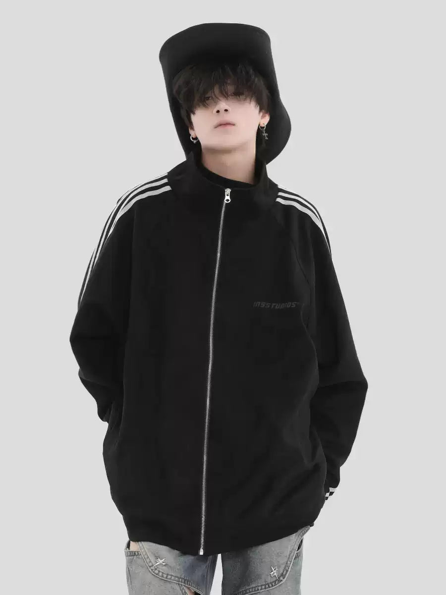 Threebooy [INSstudios] Striped Casual Zipper Jacket na1461