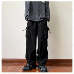 boy outfits Japanese Harajuku Style American Style Wide Leg High Street Multi-Pocket Drawstring Casual Pants Loose Oversize Overalls