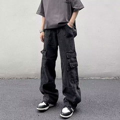 90s fashion men Overalls Men's Loose Ins Fashion Solid Color Casual Pants Trendy Trousers New Trendy Youth Popular