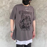 90s streetwear INS Dark Street Hip Hop Personality All-Match Loose round Neck Short Sleeve T-shirt Dark