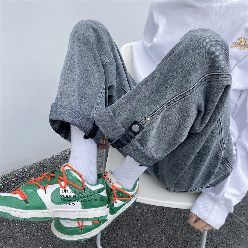 fall outfits men Spring and Summer Trendy Men's Jeans Loose Straight Casual Draping Wide-Leg Hong Kong Style Cropped Sports Long Pants