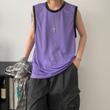 non binary outfits American Retro Contrast Color Vest Loose Couple Sleeveless T-shirt Stacked Item Trendy Simple All-Match Top for Men