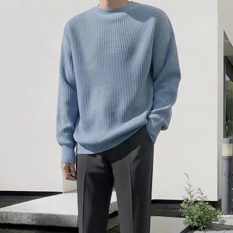 fall mens outfits round Neck Sweater for Male Students Hong Kong Style Mori Korean Style Loose Trendy Thickened Autumn and Winter New Bottoming Knitted Fashion