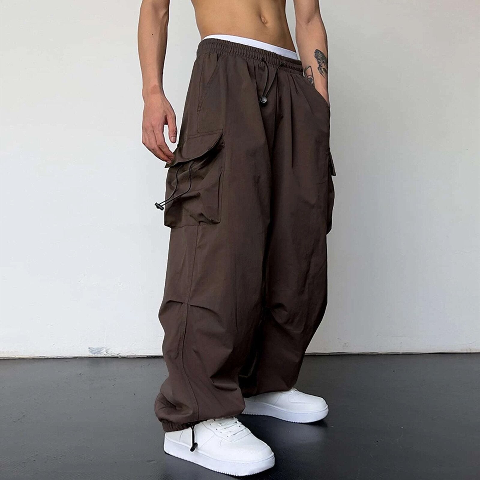 starboy outfit 2024 Nylon Quick-Drying Overalls Men's Summer New American Parachute Pants High Waist Wide Leg Casual Drawstring