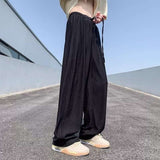 Threebooy fall mens outfits Ice Silk Pants Men's Summer Thin American High Street Fashion High-Grade Ruffle Handsome Drape Straight Wide-Leg Casual Trousers