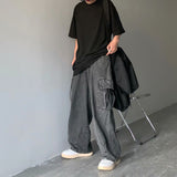 90s fashion men INS Japanese Style Street Retro Draping Loose Wide Leg Casual Large Pocket Workwear Denim Washed Dad Pants Men and Women