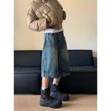 90s streetwear American-Style Retro Washed High Street Stitching Denim Shorts Men's and Women's Summer Wide-Leg Distressed Casual All-Match Cropped Pants