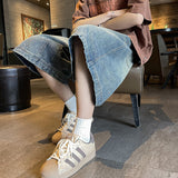 90s streetwear American Retro Workwear Denim Shorts Men's Summer Versatile High Street Vibe Loose Washed Wide-Leg Shorts