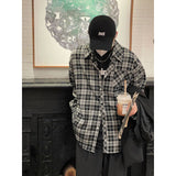 90s streetwear Spring and Autumn Japanese Style Black and White Plaid Long-Sleeved Shirt Men's Niche Retro Hong Kong Style Loose Shirt All-Matching Coat