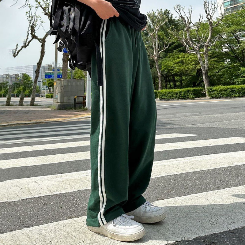 mens outfits Contrast Color Striped Casual Pants Men's Summer Cotton Sports Pants Korean Style Loose Draping Straight Sweatpants