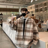 mens outfits 2024 Autumn and Winter New American Retro Contrast Color Plaid Cardigan Coat Men's Lazy Casual Loose Woolen Top