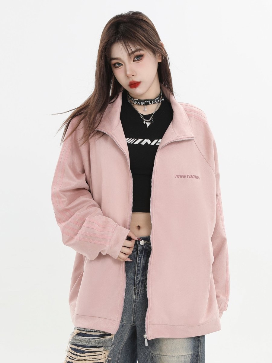 Threebooy [INSstudios] Striped Casual Zipper Jacket na1461