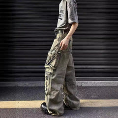 boy outfits Waste Soil Style Multi-Pocket Denim Overalls Men and Women Vibe Niche Wide-Leg Loose Straight Trousers