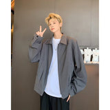 Threebooy fall outfits men American Retro Cleanfit Ruoshuai Loose Men's Spring and Autumn Korean Style Versatile Lapel Shoulder Pad Solid Color Coat