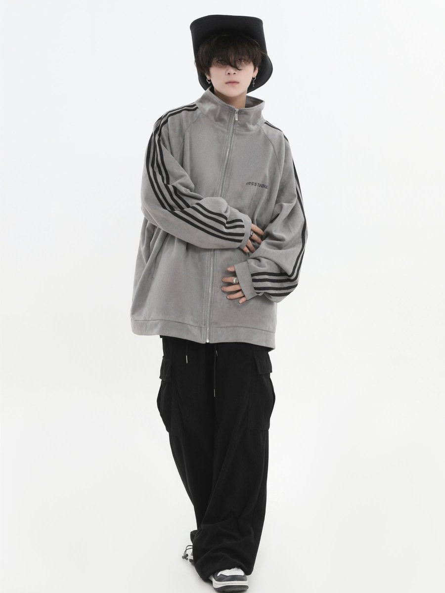 Threebooy [INSstudios] Striped Casual Zipper Jacket na1461