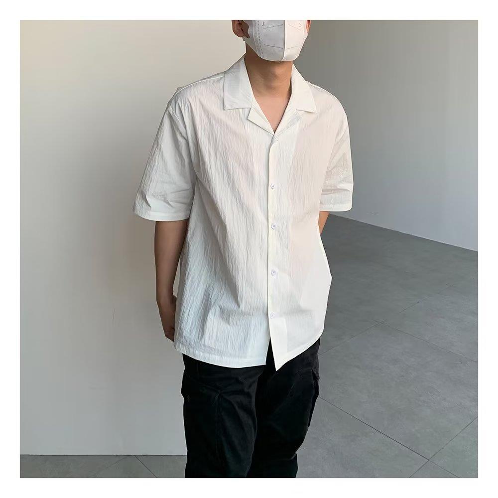 frat boy outfit Summer Cuban Collar Cotton and Linen Short Sleeve Shirt Men's White Linen Loose Holiday Style Short Lining All-Matching